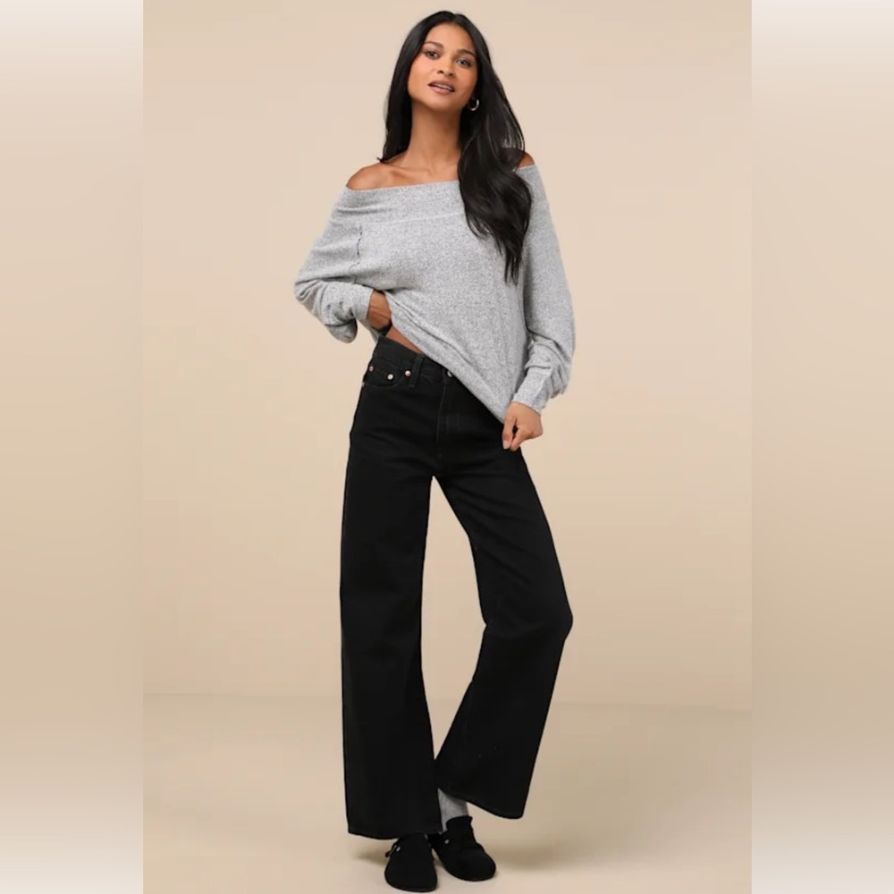Lulus Sweater Size Large Heather Gray Off The Shoulder Lightweight NWT - Picture 10 of 11